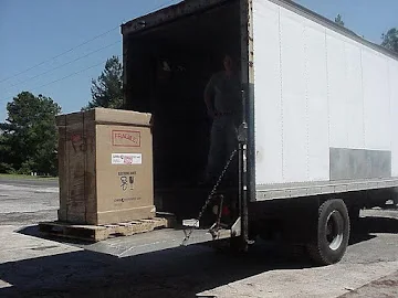 Rear view of enclosed removal truck